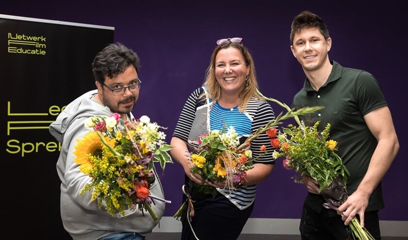<p>De kanshebbers Elroy Gramsbergen, Caroline de Nerée van Gymnasium Novum en Berrie de Zeeuw (foto: Melanie Lemahieu).</p>