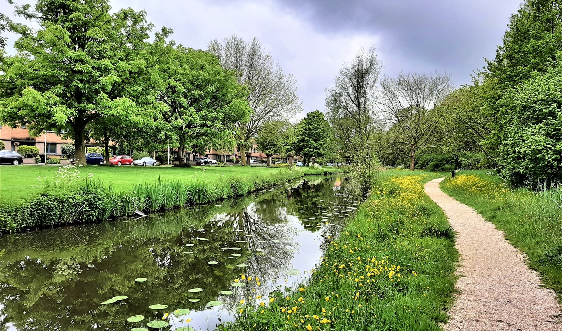 Broeksloot thv de Overburgkade gezien vanaf het schelpenpad aan de Haagse zijde (foto: Hans Visser).
