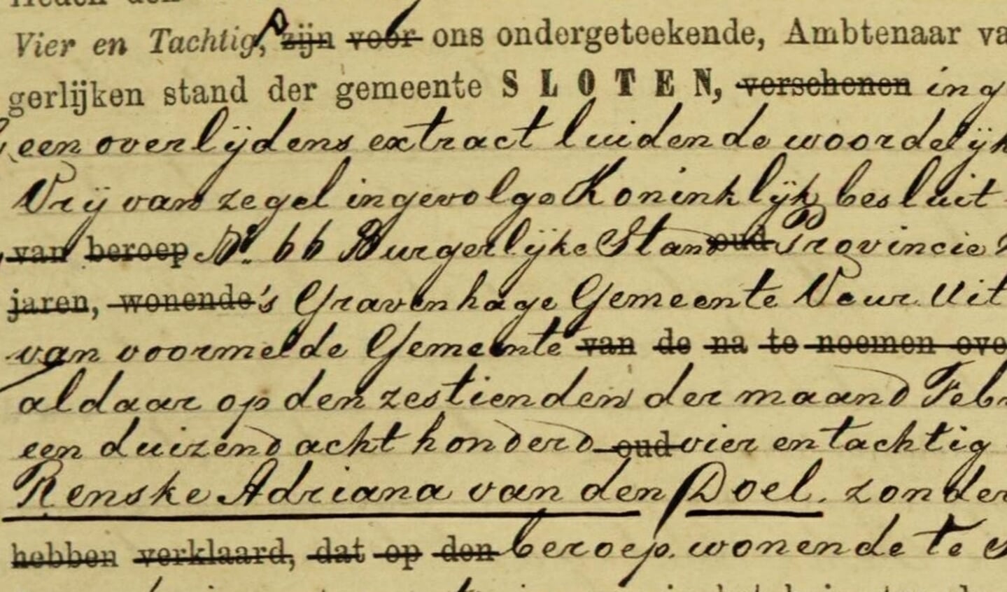Het overlijden van de schippersdochter werd uiteindelijk ingeschreven in de burgerlijke stand te Sloten.