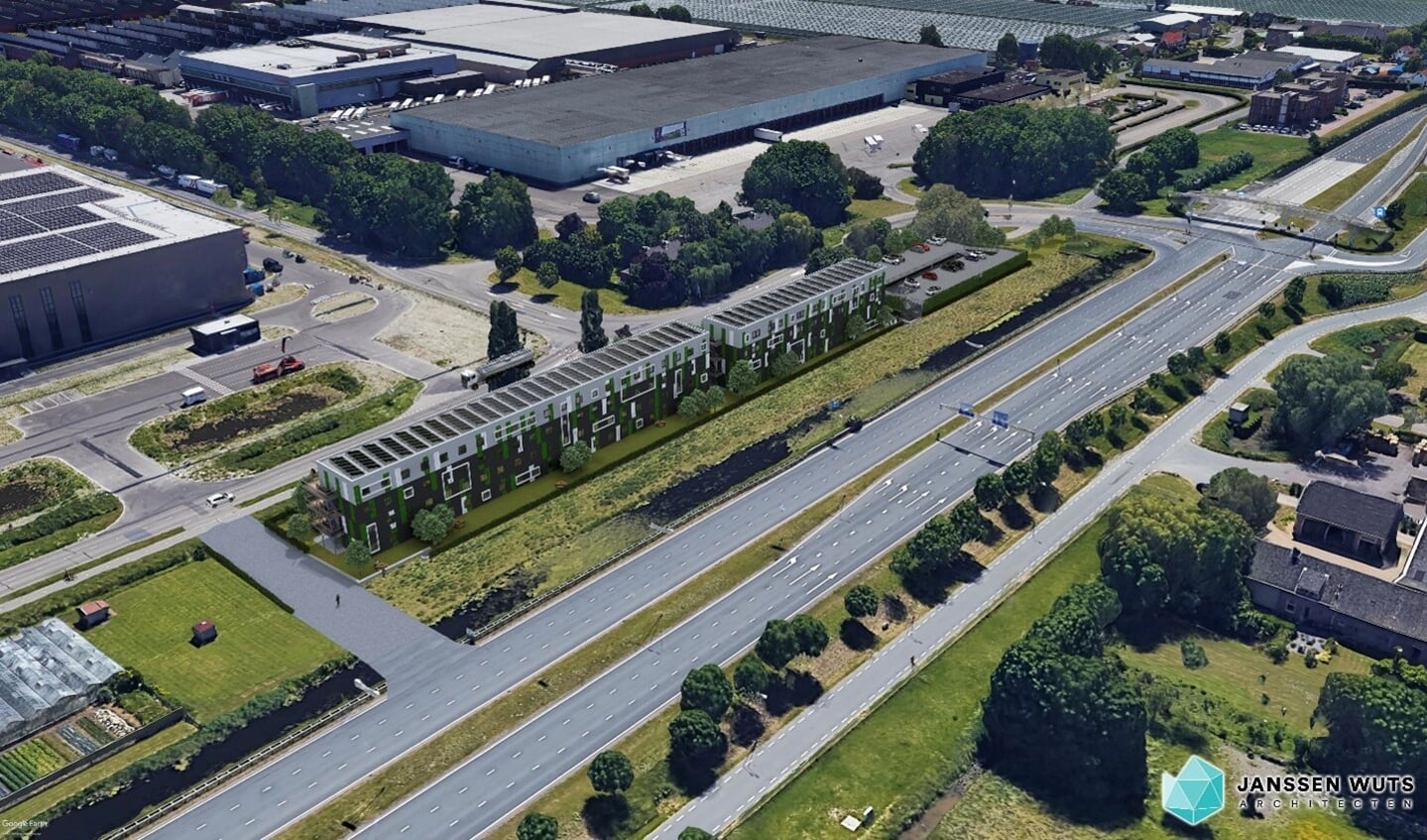 Een impressie van het te bouwen appartementencomplex aan de Hoefweg.