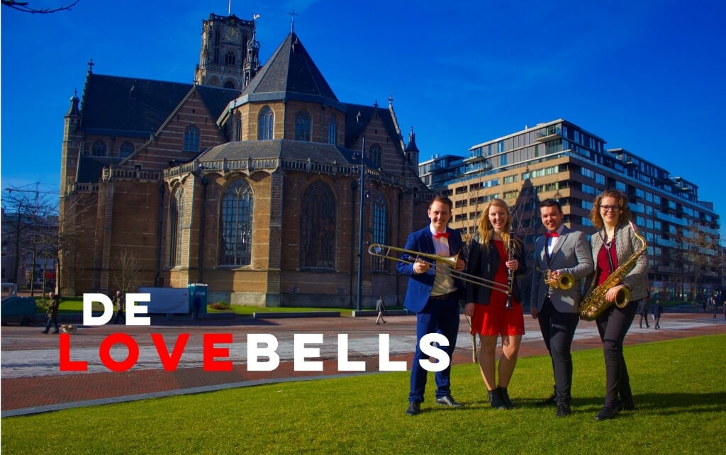 Het professionele blaaskwartet The Lovebells met in hun midden de Schipluidens/Pijnackerse trompettist Ruben van der Kleij.