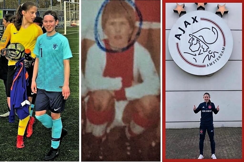 Jeugdinternational Deau den Turk gaat naar Ajax. In het midden staat haar vader Dennis als tiener bij Ajax (foto’s: privé).