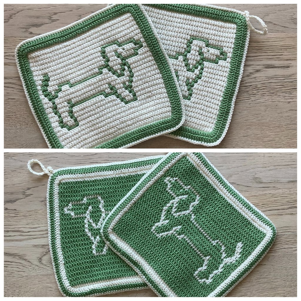 2 nieuw gehaakte pannenlappen dubbelzijdig 100% katoen