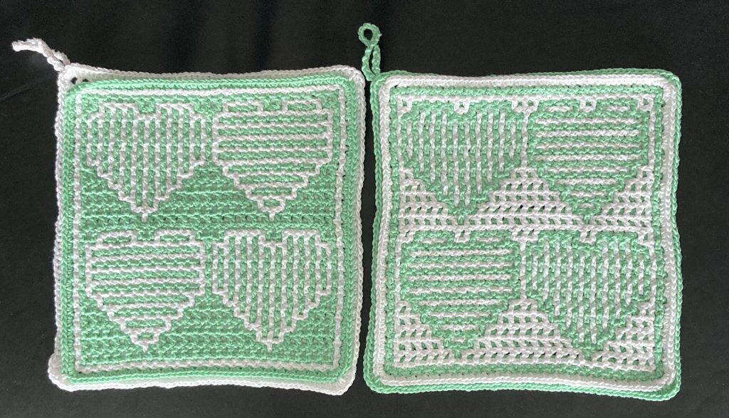 2 nieuw gehaakte pannenlappen dubbelzijdig 100% katoen