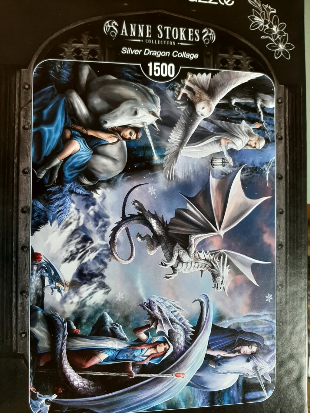 puzzel bluebird anne stokes silver dragon collage