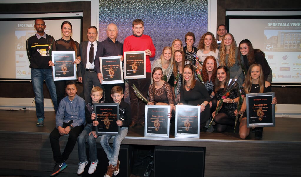 De winnaars van de editie 2015 van het Peel en Maas TV Sportgala. Foto: Rikus ten Brücke, archief Peel en Maas.