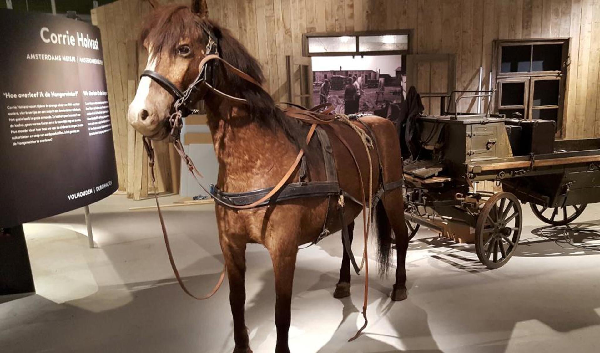 De paardenkar is van Dolle Dinsdag, de barak op de achtergrond komt van de Arbeitseinsatz in Niedersachsen.