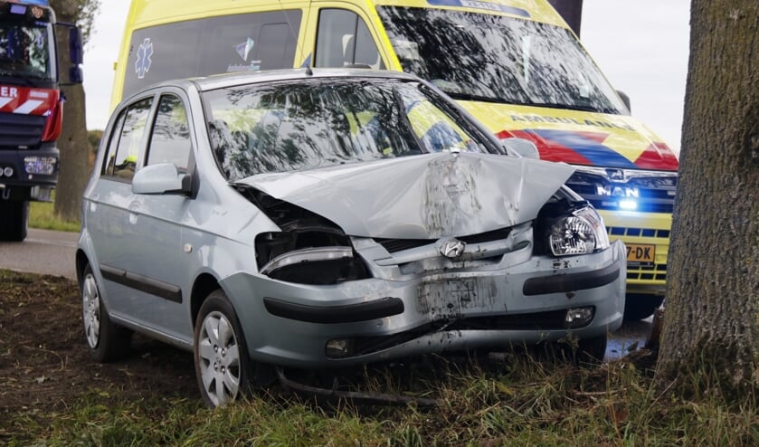 <p>De auto kwam tegen een boom tot stilstand.</p>