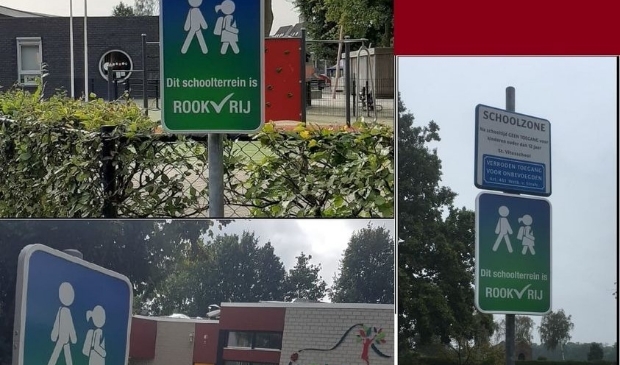 Waarschuwingsborden op schoolterreinen met duidelijke boodschap