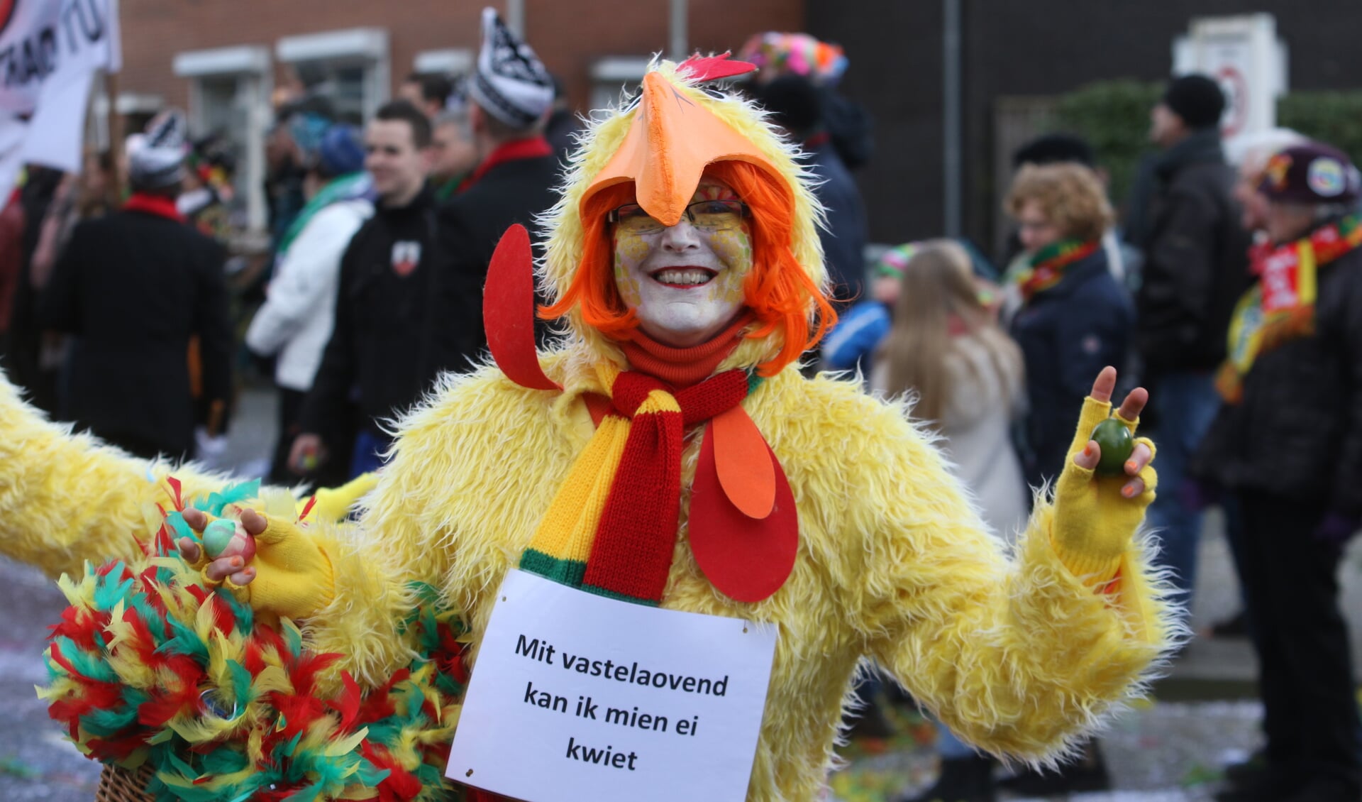 Een van de deelnemers, in opvallende outfit, van de Venrayse optocht van vorig jaar.  