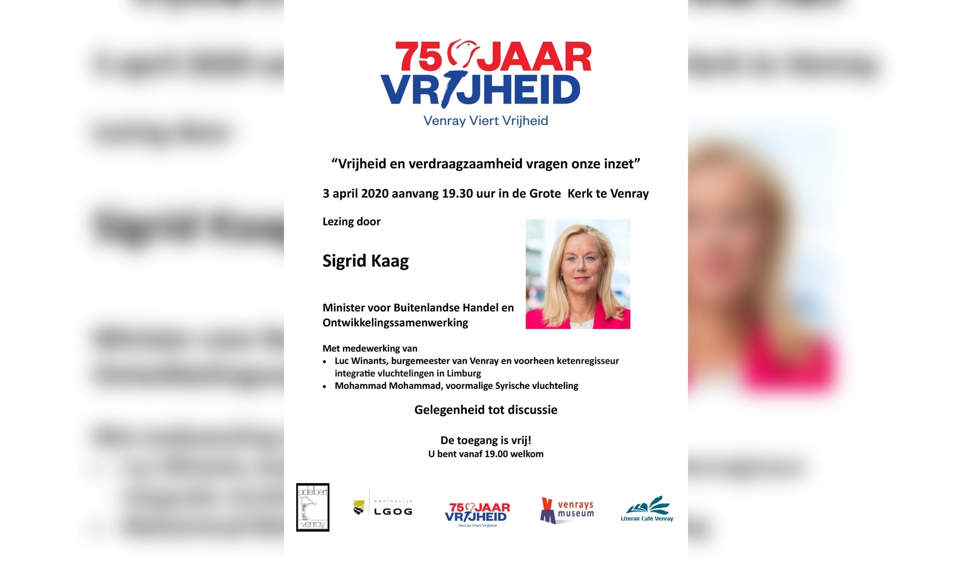 Lezing Sigrid Kaag in Grote Kerk Venray. 