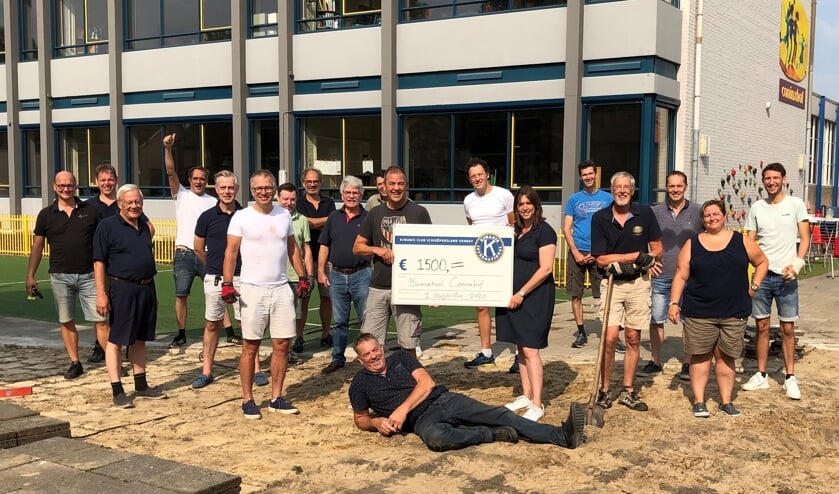 <p>De overhandiging van de cheque. </p>