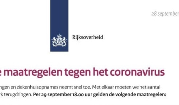 Per dinsdag 29 september 2020