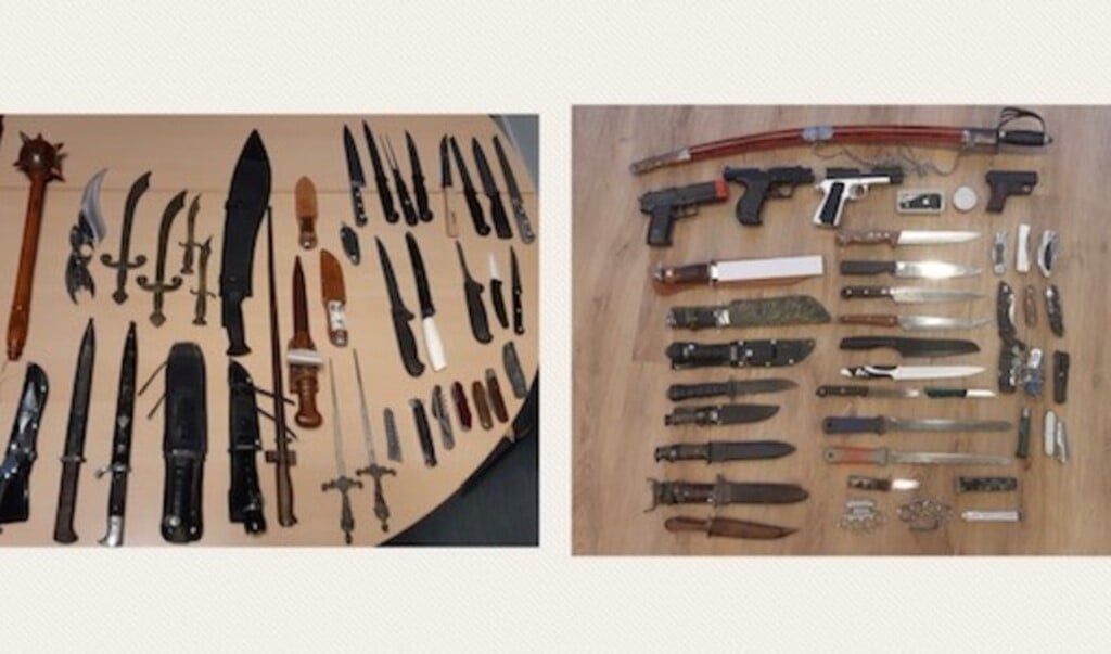 Een collage van ingeleverde wapens