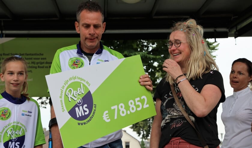 <p>Geëmotioneerd onthulden Roel en Wilma de cheque.</p>