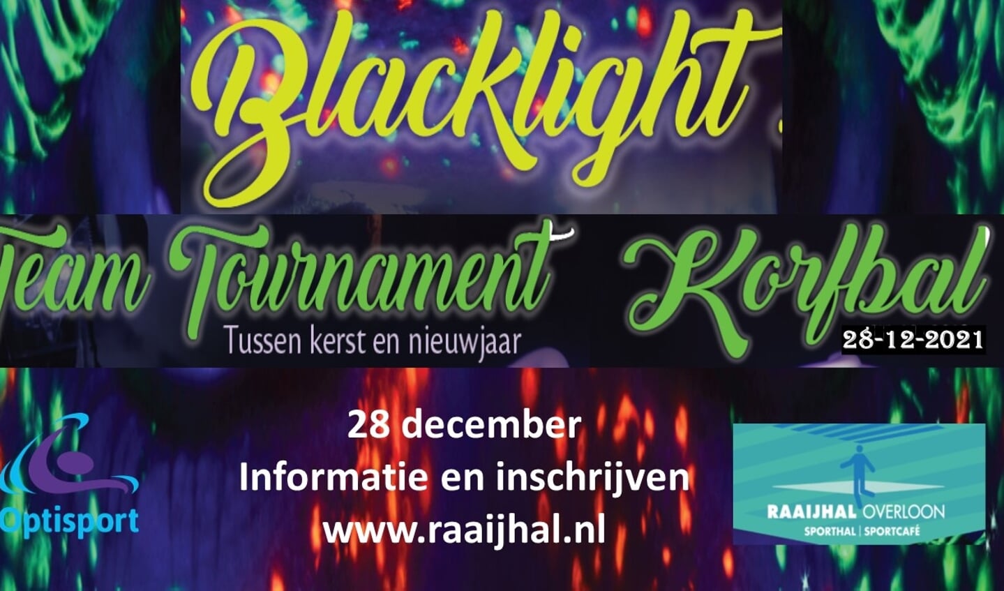 Op 28 december vindt het Blacklight Korfbaltoernooi 2022 in de Raaijhal plaats. 