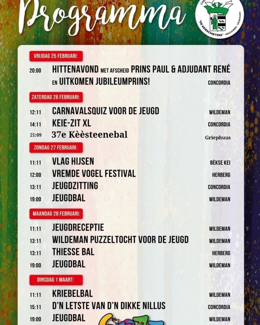 Het carnavalsprogramma.