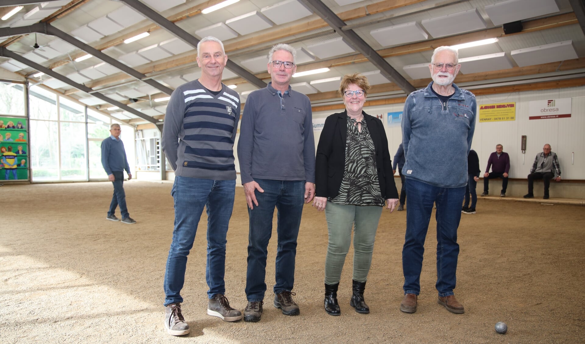 Frans Merken, Wim Gielens, Liesbeth Kleuskens en Eef Zeelen (v.l.n.r.) bij Bouledrome.