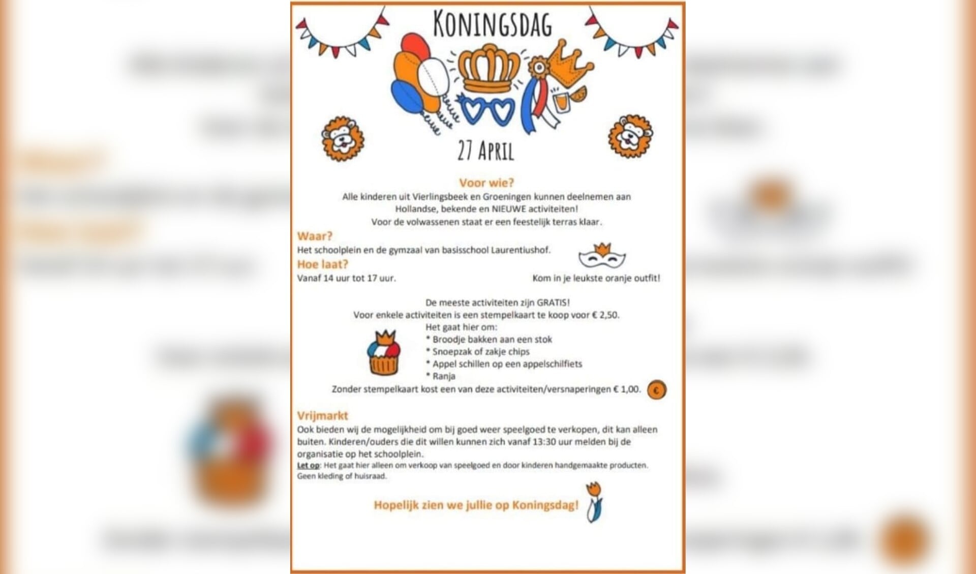 Het programma voor Koningsdag in Vierlingsbeek