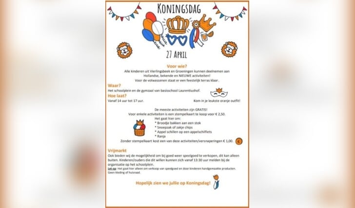 Het programma voor Koningsdag in Vierlingsbeek