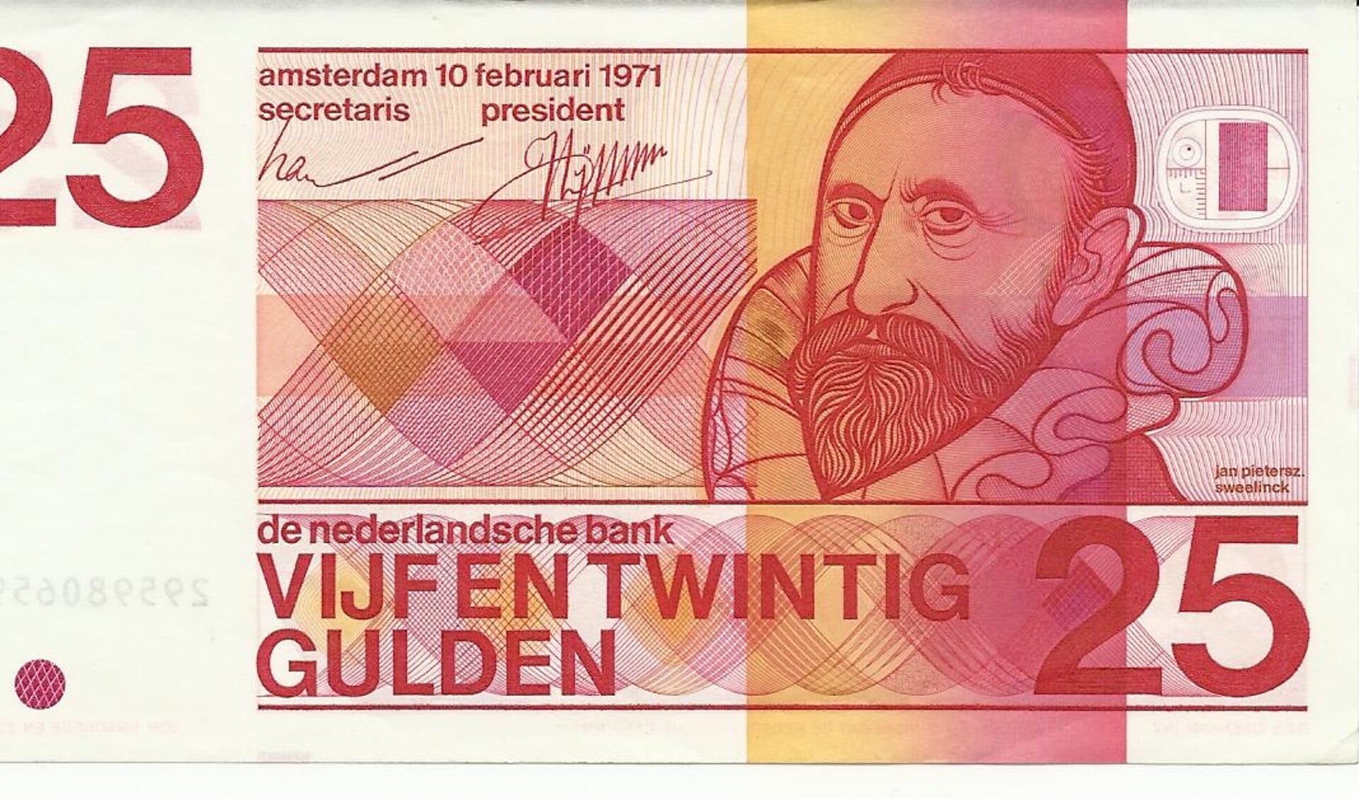 Bankbiljet van 25 gulden met Jan Pieterszoon Sweelinck.