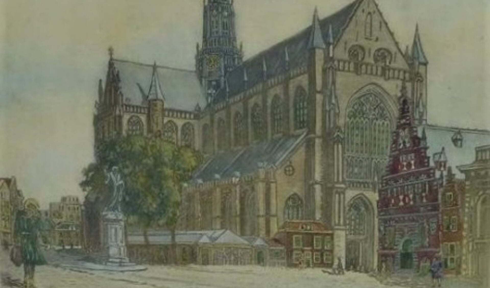 Gesigneerde kleurenets Grote Kerk (St. Bavo) Haarlem (rond 1948) Anton Heyboer ( 1924-2005)Dit werk is o.a. te koop tijdens de Ontmoetingsdagen