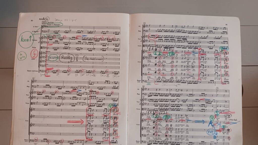 Verhages partituur van Händels Messiah is in de loop der jaren voorzien van talloze aanduidingen.
