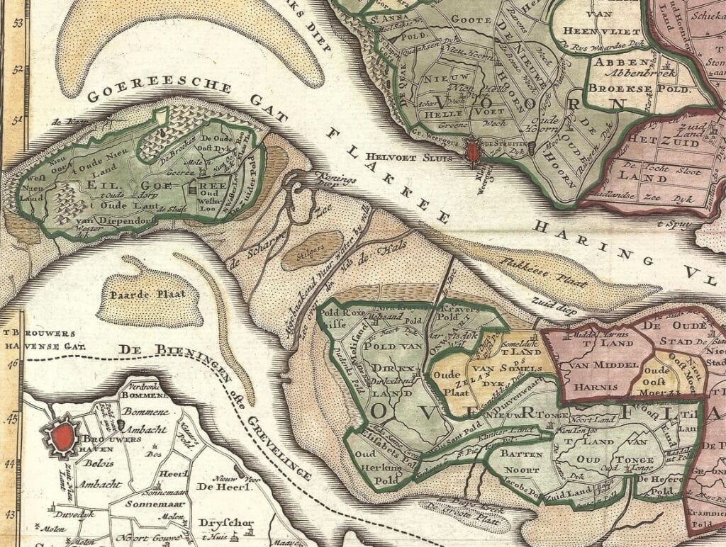 Op deze kaart van Tirion is er nog geen dam. Daar zie je duidelijk de Scharrezee, het Stellegors en de Hals. 