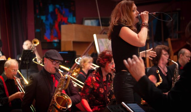 Diverse zangers uit Hoogwoud en omgeving zingen mee met de L-Star Bigband.