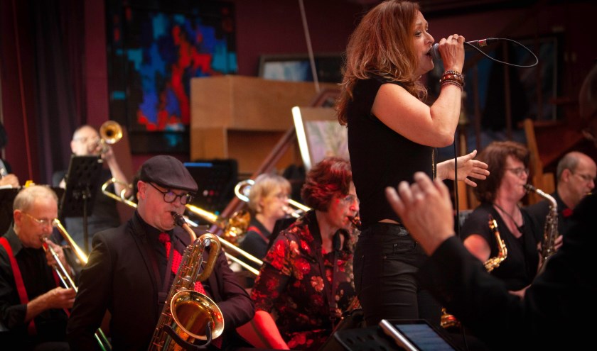 Diverse zangers uit Hoogwoud en omgeving zingen mee met de L-Star Bigband.