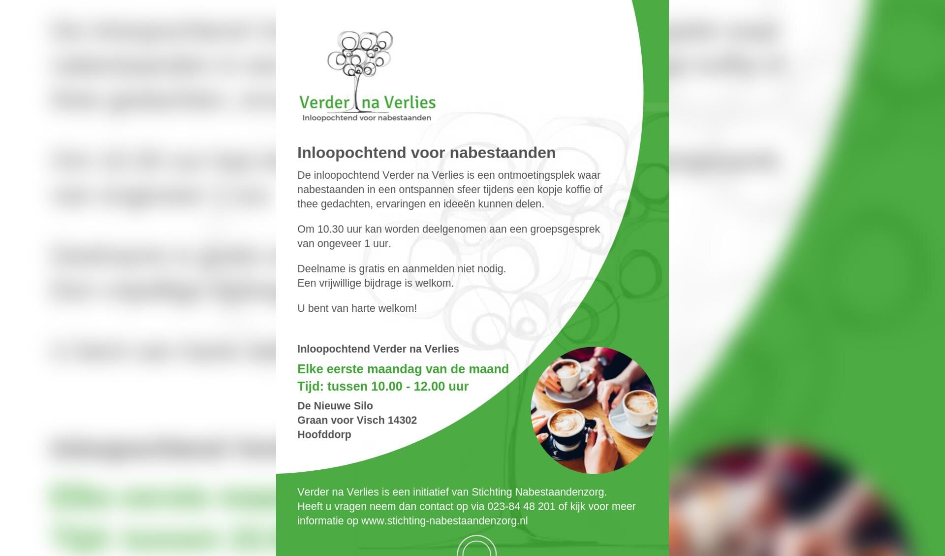 De flyer van 'Verder na Verlies'. Onderaan het artikel vind je de volledige flyer. 