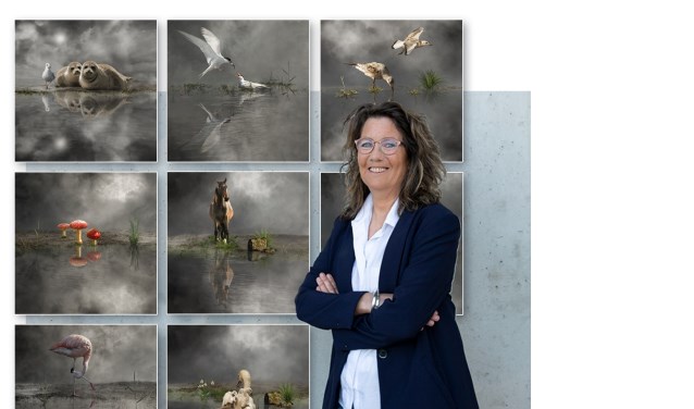 Digitaal kunstenares Cora Deutekom bij haar speciale collectie voor het Hospice Schagen.