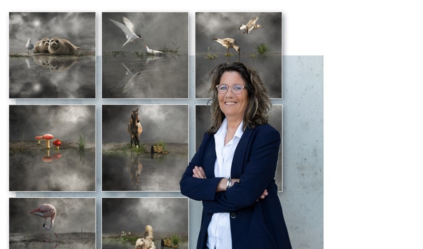 Digitaal kunstenares Cora Deutekom bij haar speciale collectie voor het Hospice Schagen.