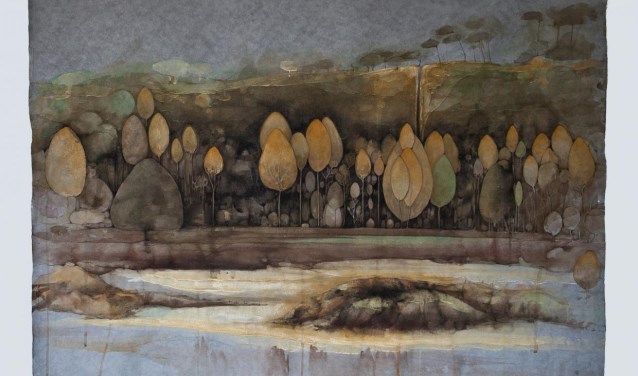 Charlotte Caspers, Herfst aan duinrand, 2017. Handgeschept lompenpapier en ei-tempera.