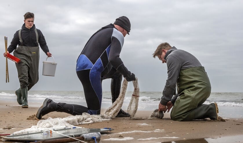 Op het strand van Castricum wordt onderzoek verricht.