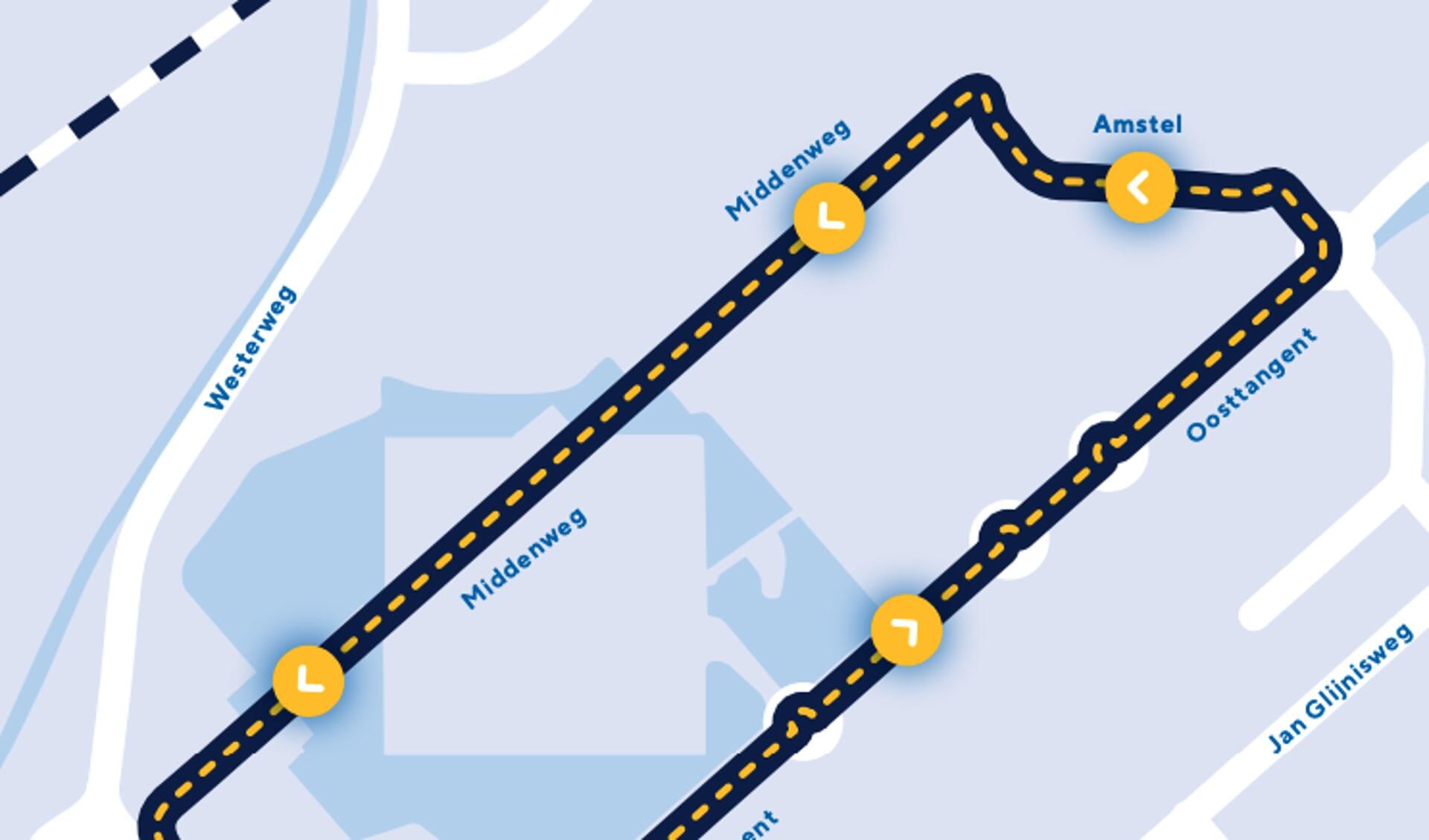 De route door Heerhugowaard die de renners zondag 11 augustus afleggen.