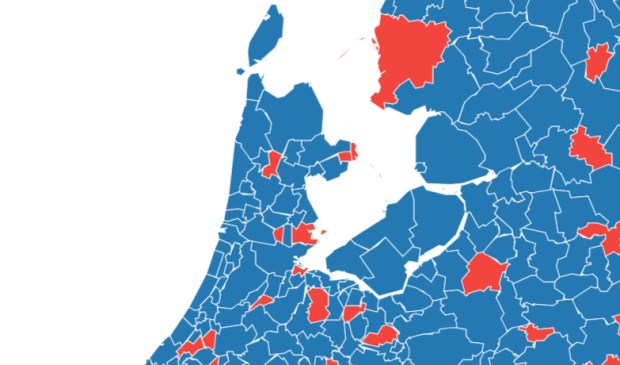Gemeenten reageren goed:blauw en slecht: rood.