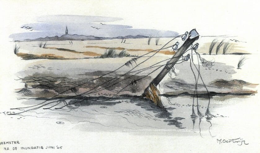 Afbeelding van de schade in de Beemster na de inundatie van 1944-1945.