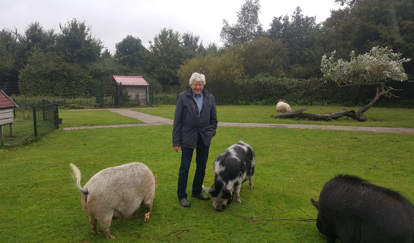 Boer Ger Bot tussen zijn dieren. Wie volgt hem op, zodat de kinderboerderij ook in de toekomst nog kan blijven voortbestaan?