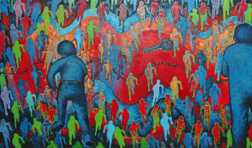 'Rennende mannen' (vluchtelingen), 2017, gemaakt door Jan Okke Beerda.