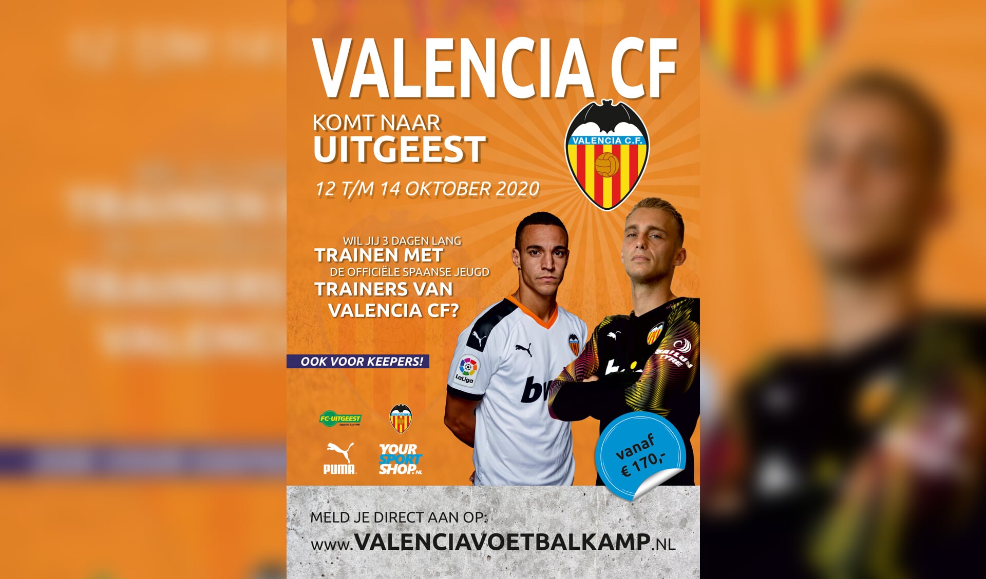 De flyer van de Valencia Voetbalkamp.