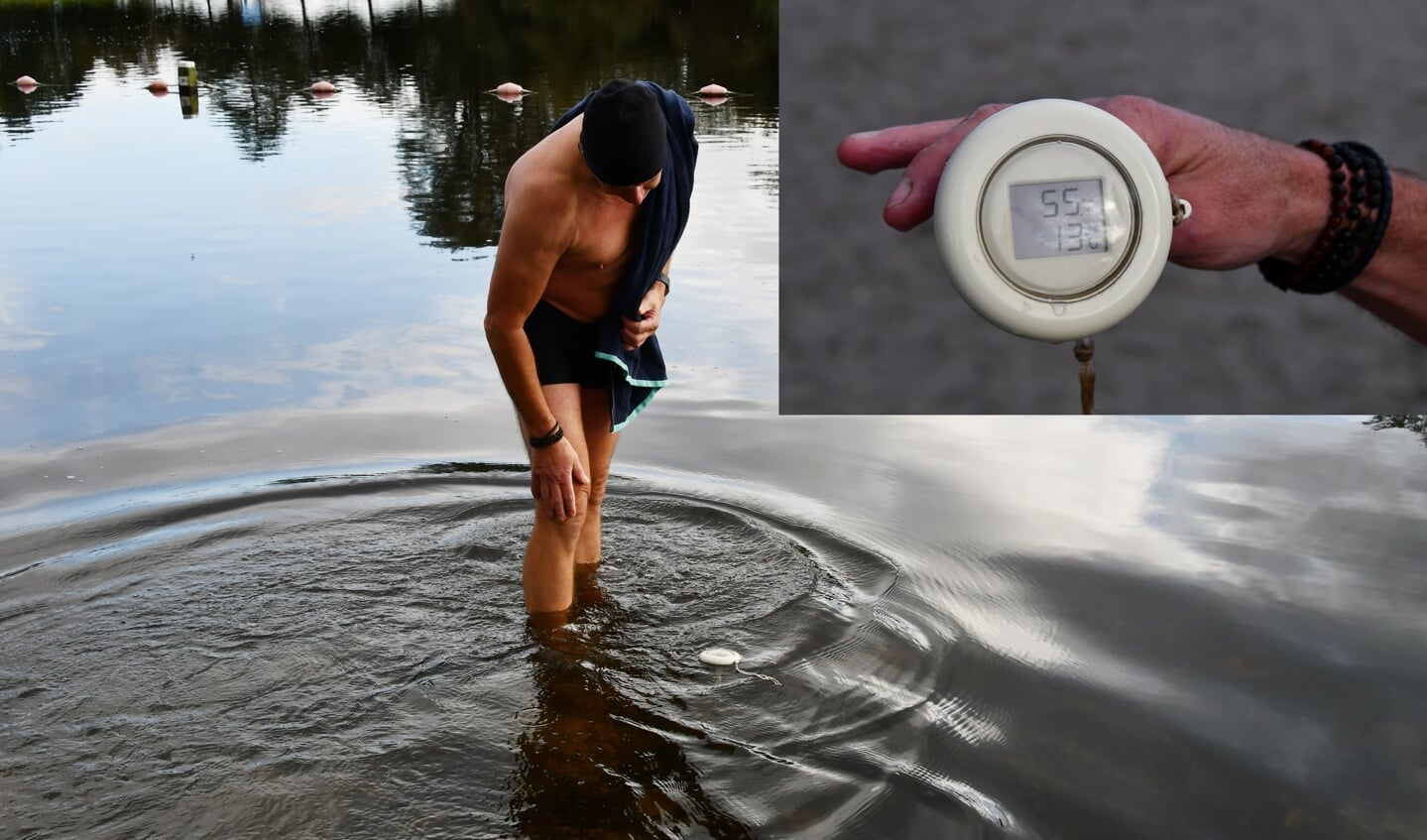 Even de watertemperatuur meten om te weten hoelang je kunt winterzwemmen.  