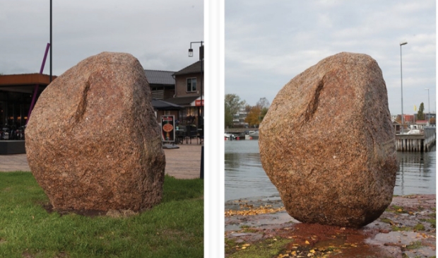 <p>Tweeluik van foto’s van de steen in Borger, en de steen in Åland.</p>