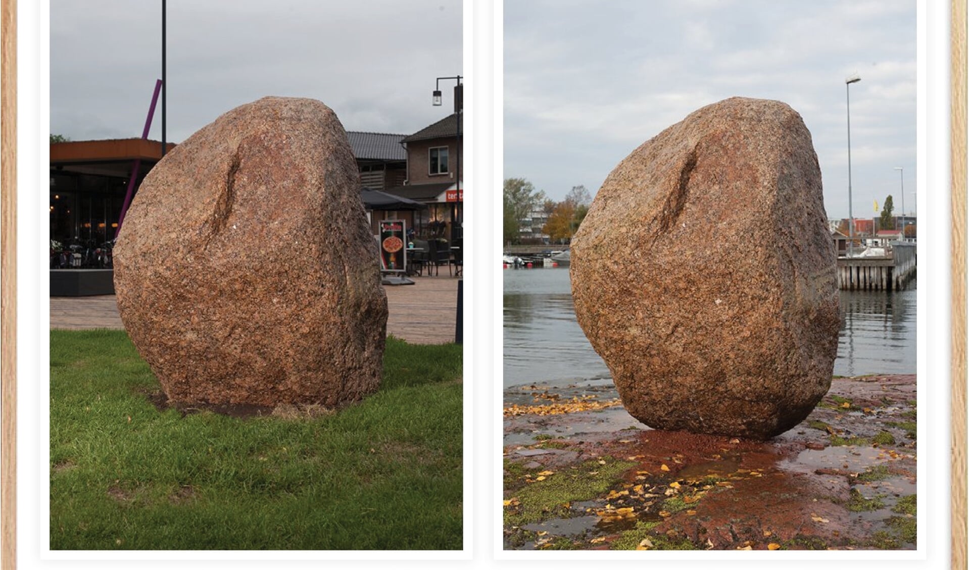 Tweeluik van foto’s van de steen in Borger, en de steen in Åland.