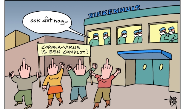<p>In sommige kringen wordt corona beschouwd als een complot.</p>
