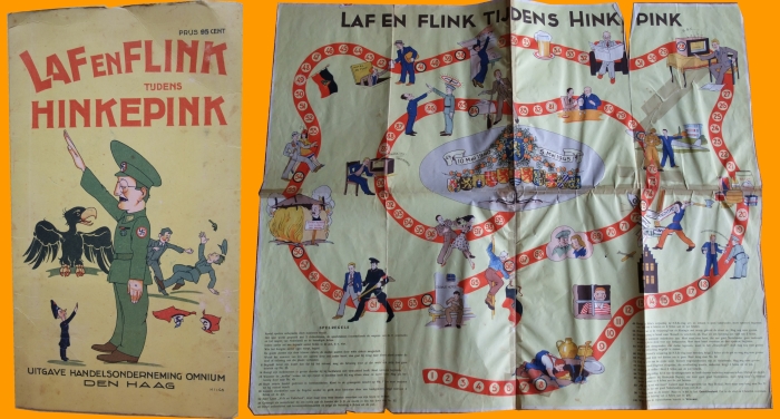 Uit eigen collectie museum: Het spel is in '45 of '46 uitgegeven. Het is een Satire over Arthur Seyss-Inquart de Rijkscommissaris van Nederland in 40-45. De naam 'Hinkepink' verwijst spottend naar zijn handicap.