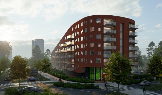 De ronde entreegevel wordt een van de opvallende kenmerken van het gebouw.