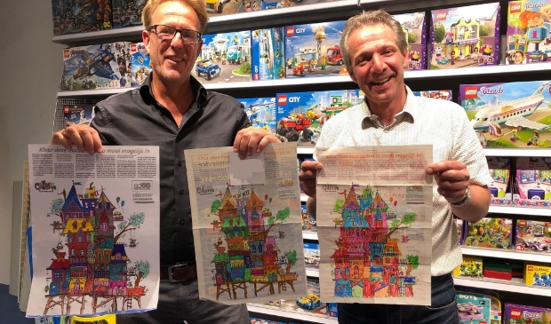Henry Wassink en Barend Cruyff met v.l.n.r de winnende tekeningen nummers 1, 2 en 3.
