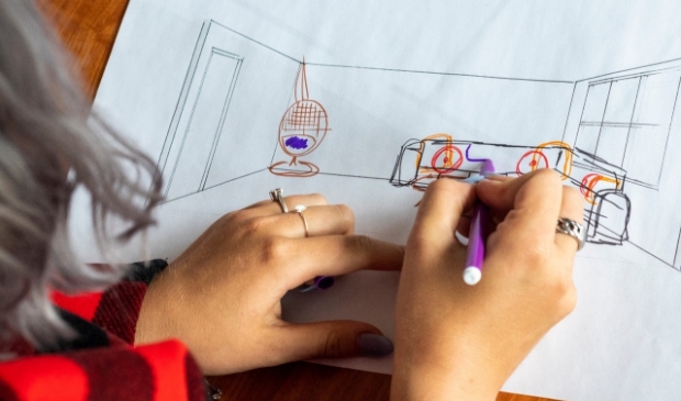 Het belangrijkste van Interieur Design is veel brainstormen en schetsen.