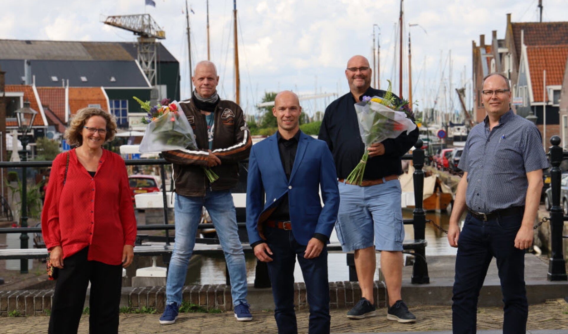 De bestuursleden van Ondernemend Waterland. v.l.n.r. Sjuul Adema, André Schomakers, Leo de Boer, Bas van Baarsen en André Boon. Op de foto ontbreken oud bestuurslid Peter Kock en nieuw bestuurslid John Dekker.